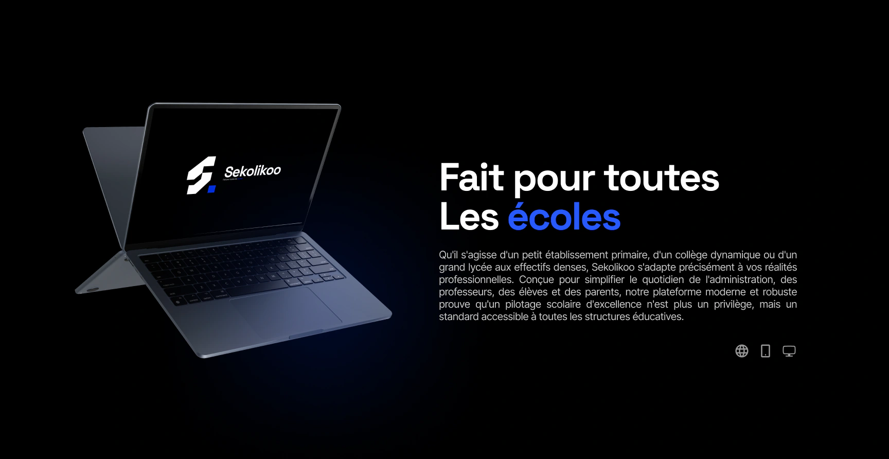 Présentation sombre de l’interface Sekolikoo Desktop