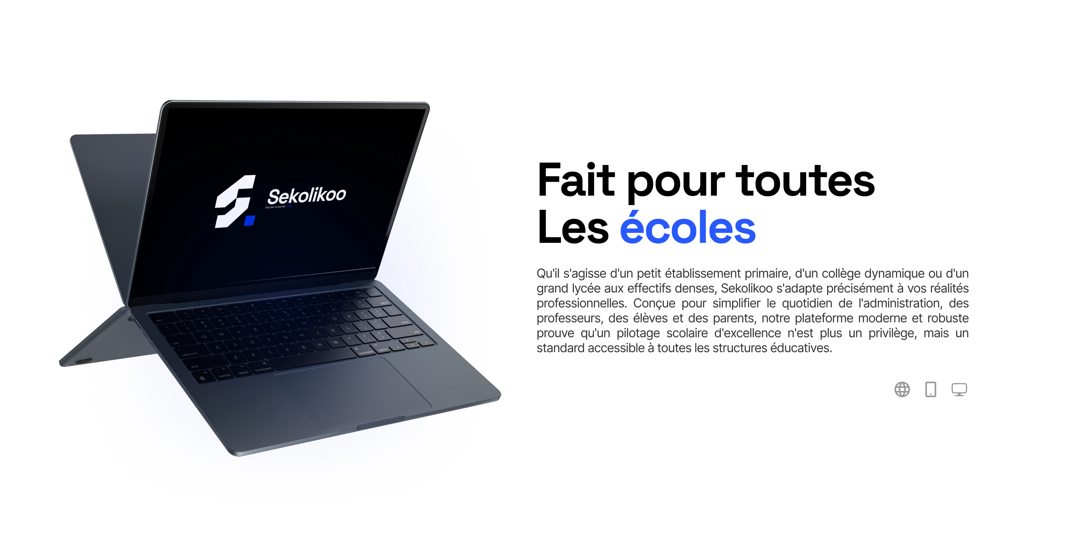 Interface Sekolikoo Desktop présentée sur un ordinateur portable